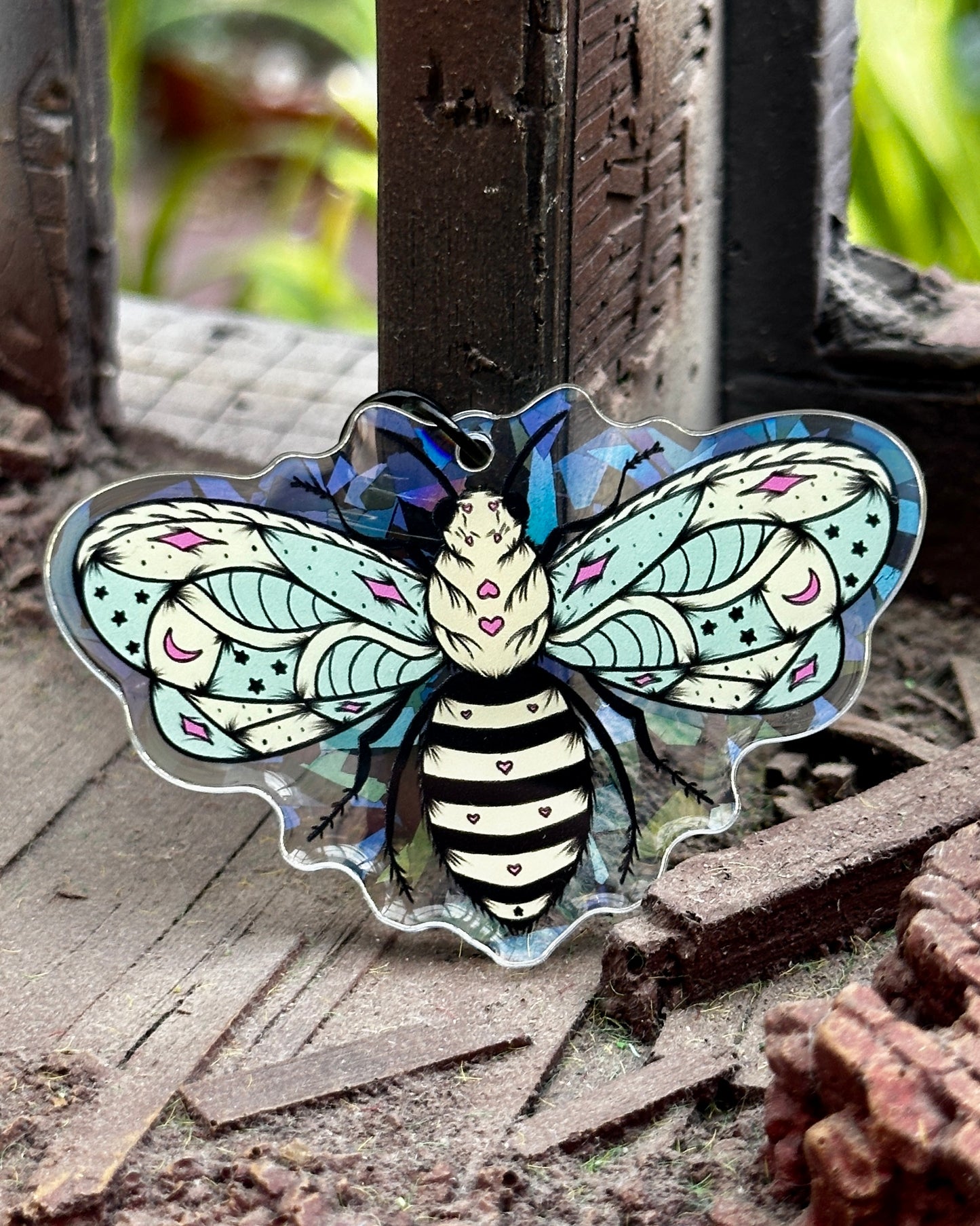 Pastel Bee Holographic Keychain