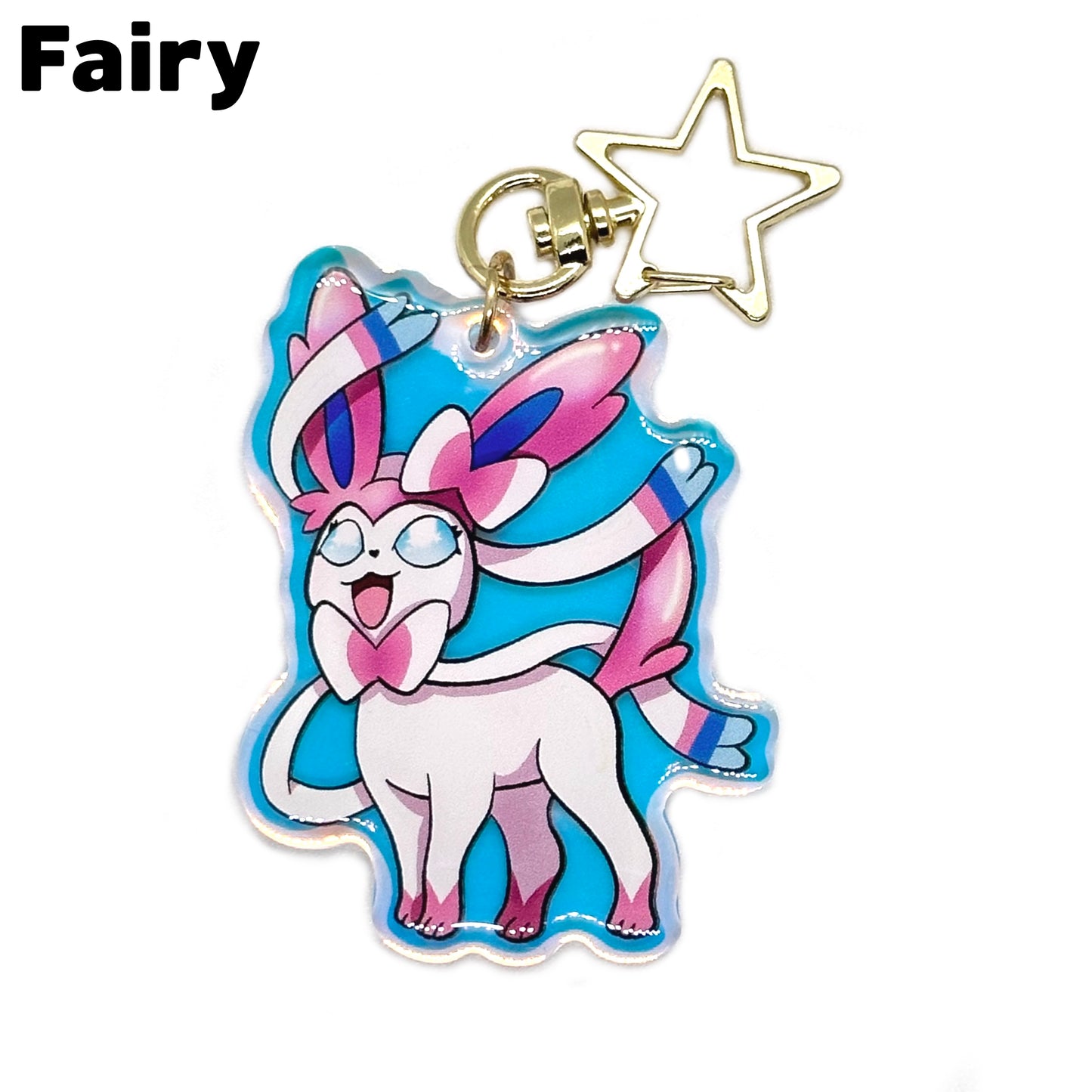 Rainbow Holo Eeveelution Acrylic Keychain