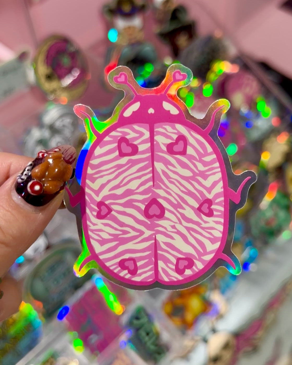 Pink Ladybug Waterproof Sticker