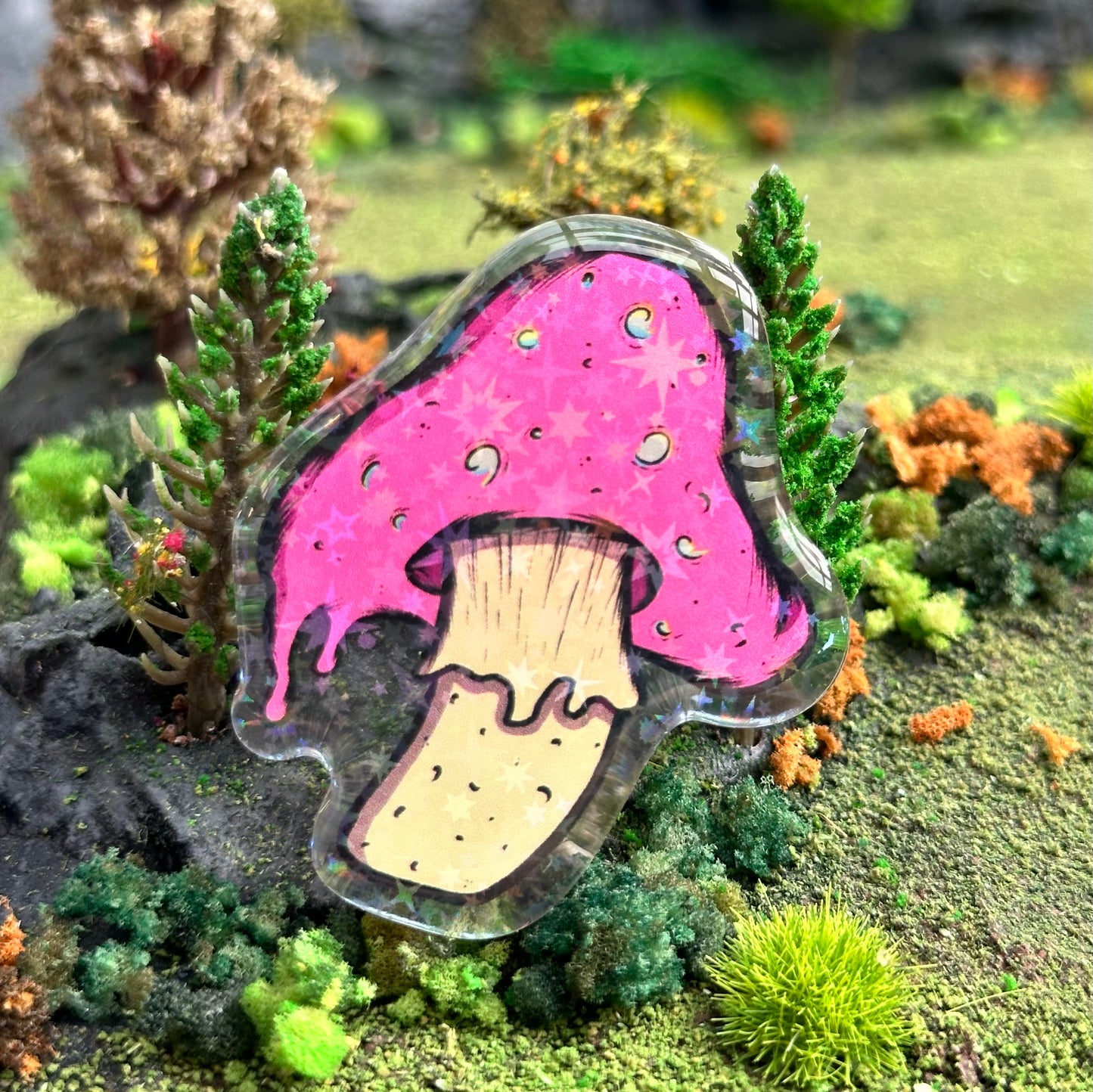 Pastel Mushroom Holographic Acrylic Pin