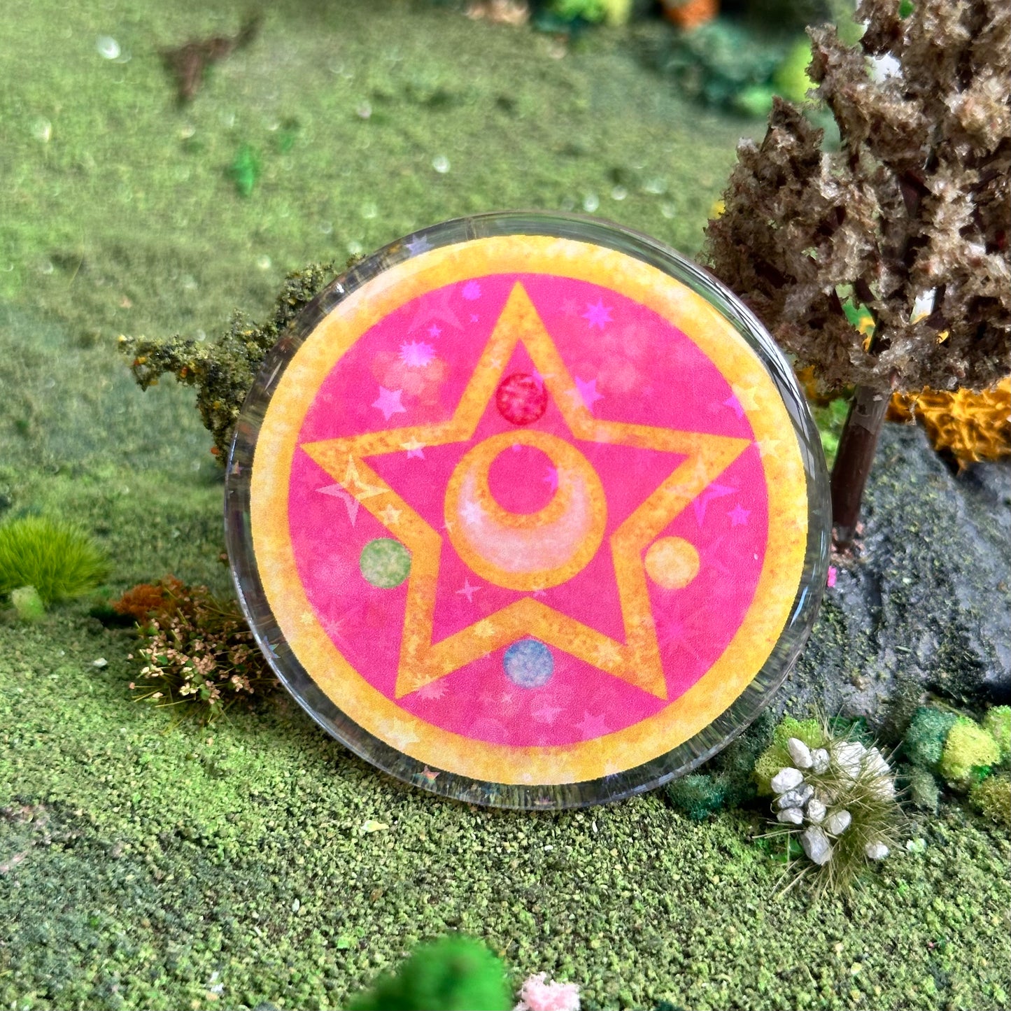 Magical Girl Makeup Round Brooch Holographic Acrylic Pin