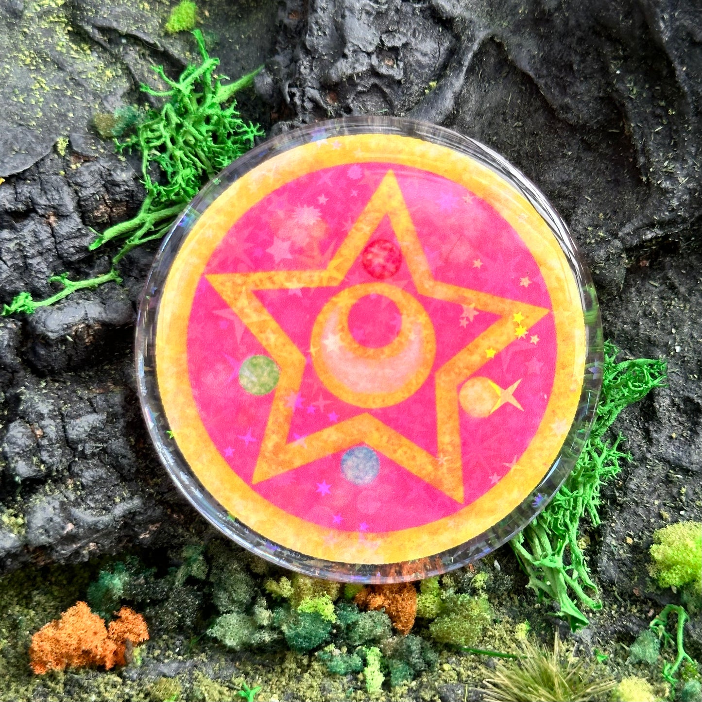 Magical Girl Makeup Round Brooch Holographic Acrylic Pin