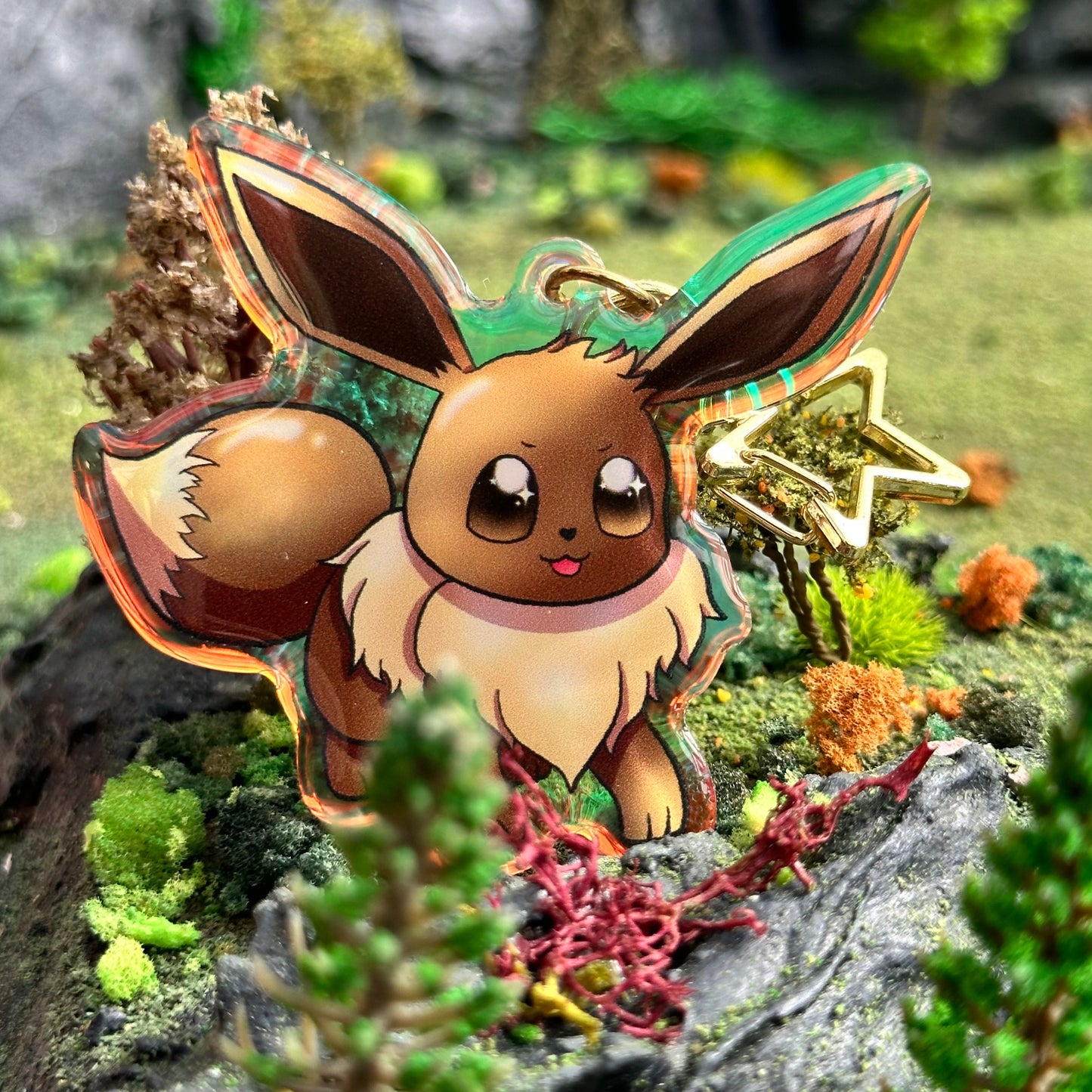 Rainbow Holo Eeveelution Acrylic Keychain