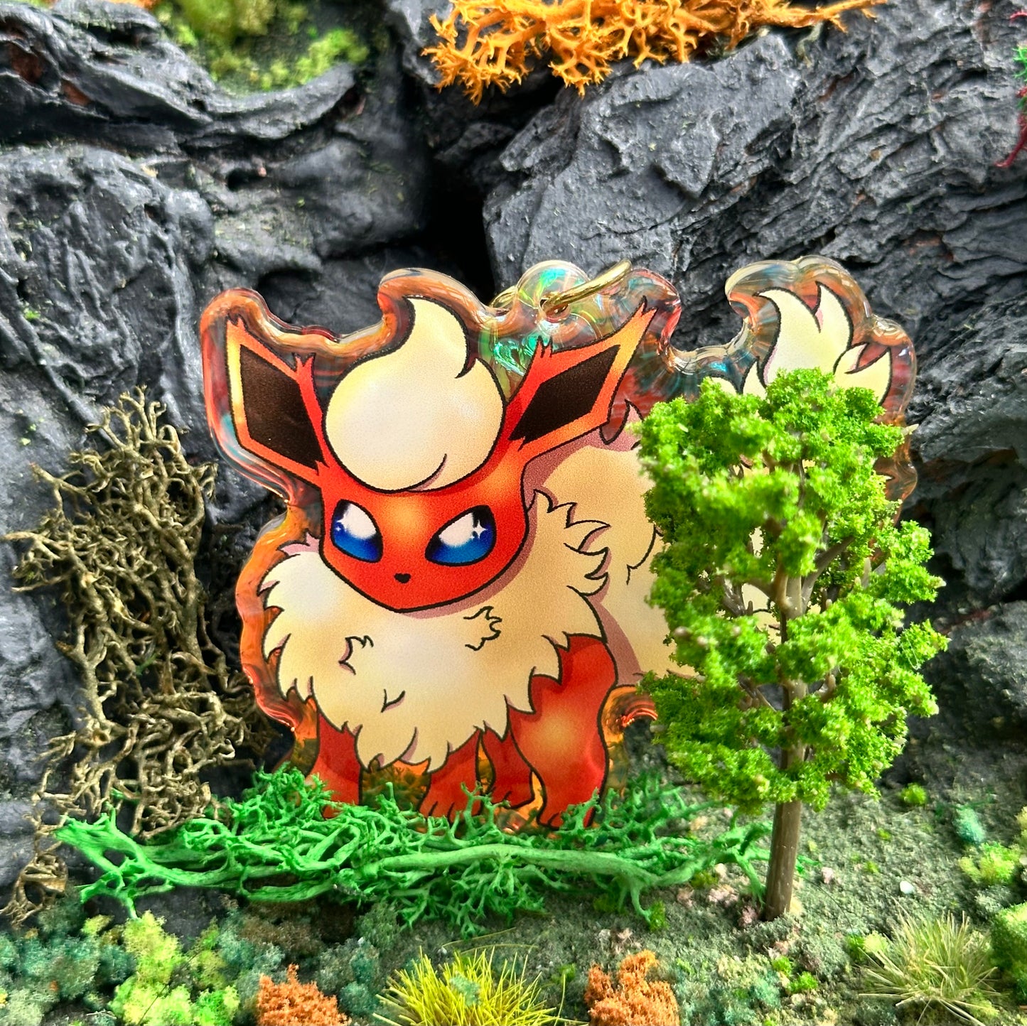 Rainbow Holo Eeveelution Acrylic Keychain