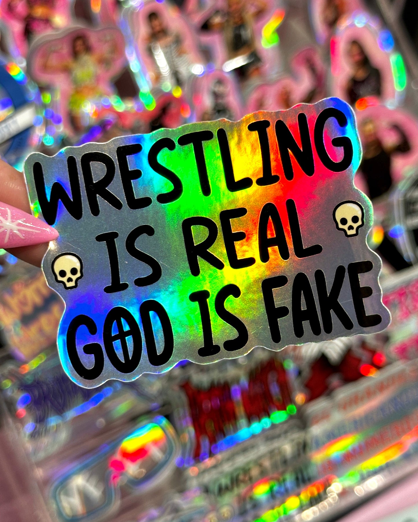 Wrestling is Real God is Fake Waterproof Sticker