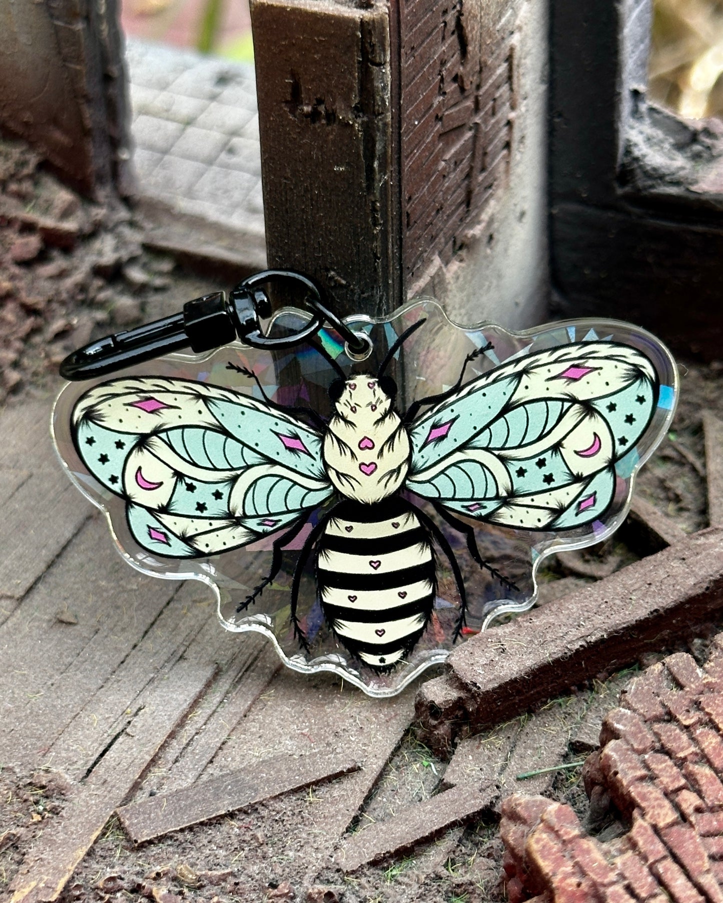 Pastel Bee Holographic Keychain