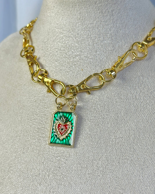 Gold Gothic Metal Clasp Choker Necklace - Sacred Heart