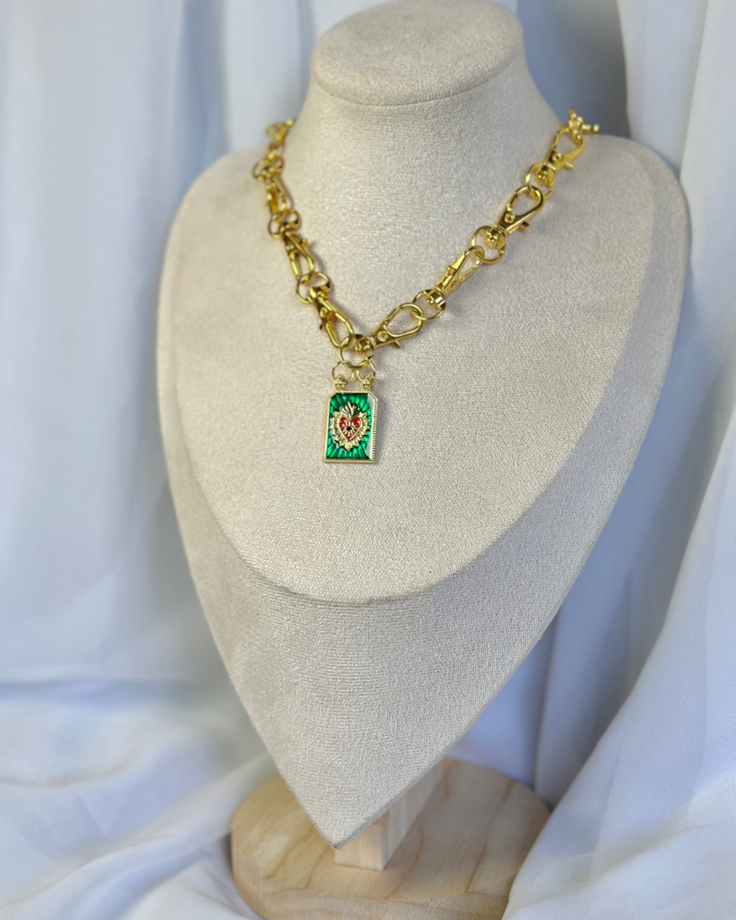 Gold Gothic Metal Clasp Choker Necklace - Sacred Heart