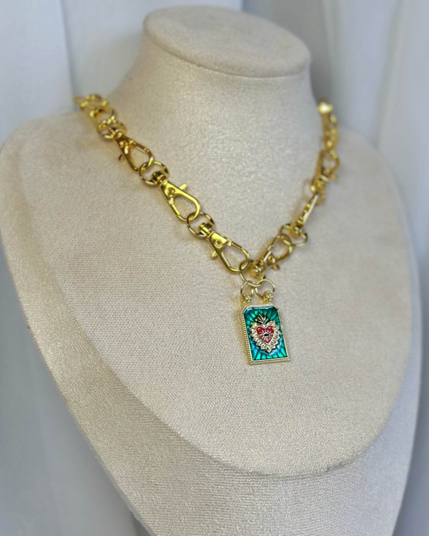 Gold Gothic Metal Clasp Choker Necklace - Sacred Heart