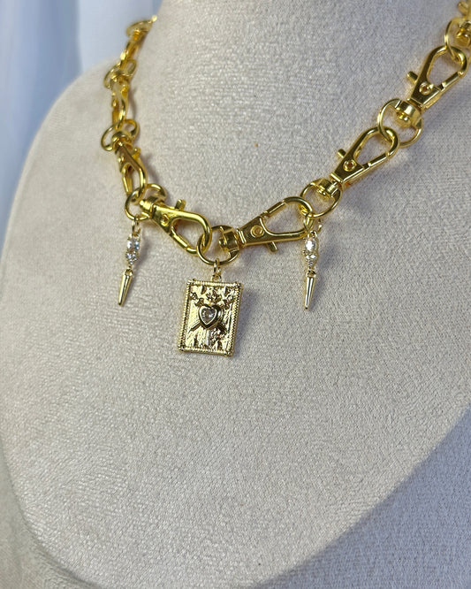 Gold Gothic Metal Clasp Choker Necklace - Three of Swords