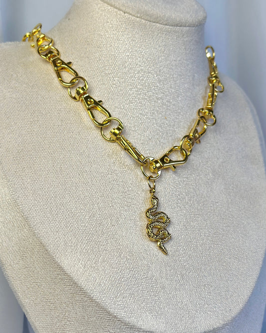 Gold Gothic Metal Clasp Choker Necklace - Snake