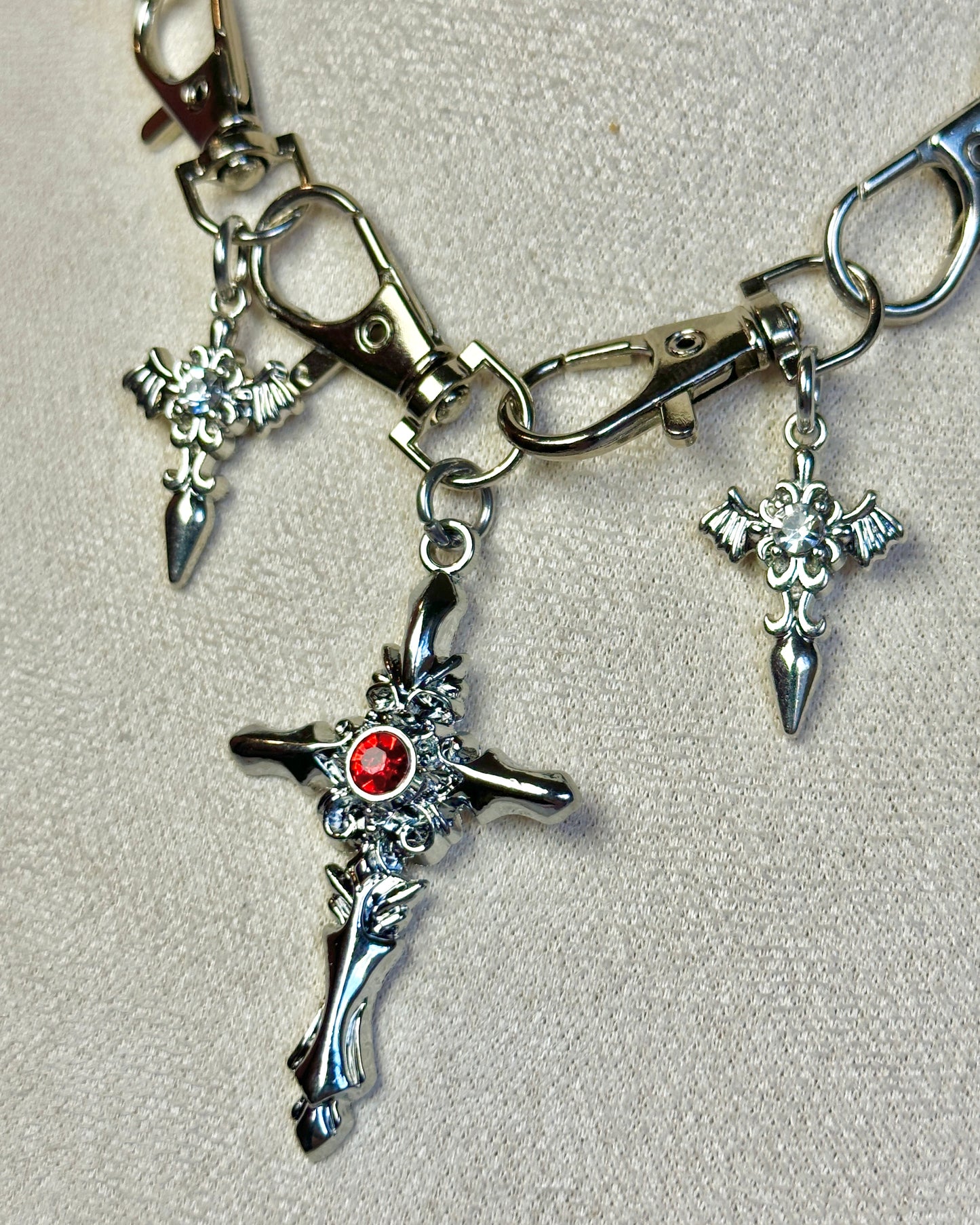 Silver Gothic Metal Clasp Choker Necklace - Swords & Cross