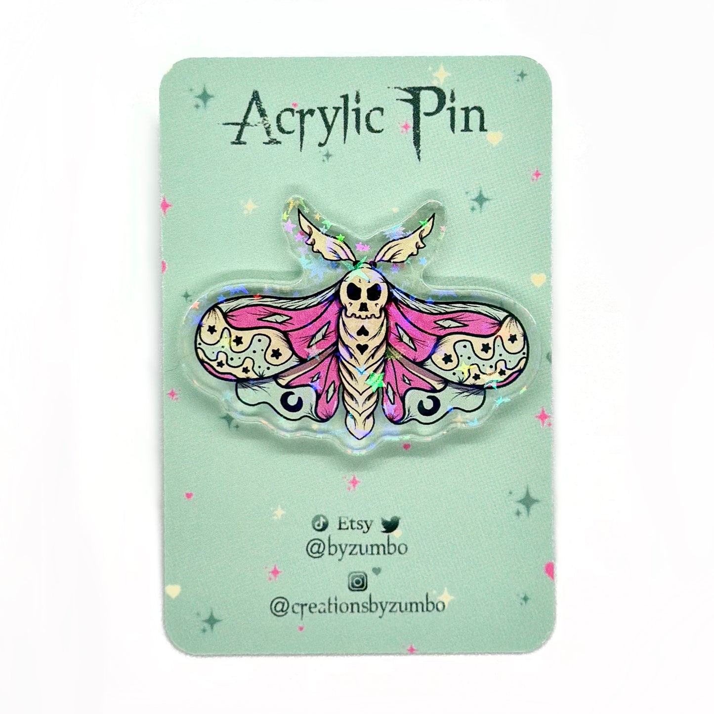 Pastel Death Moth Holographic Acrylic Pin