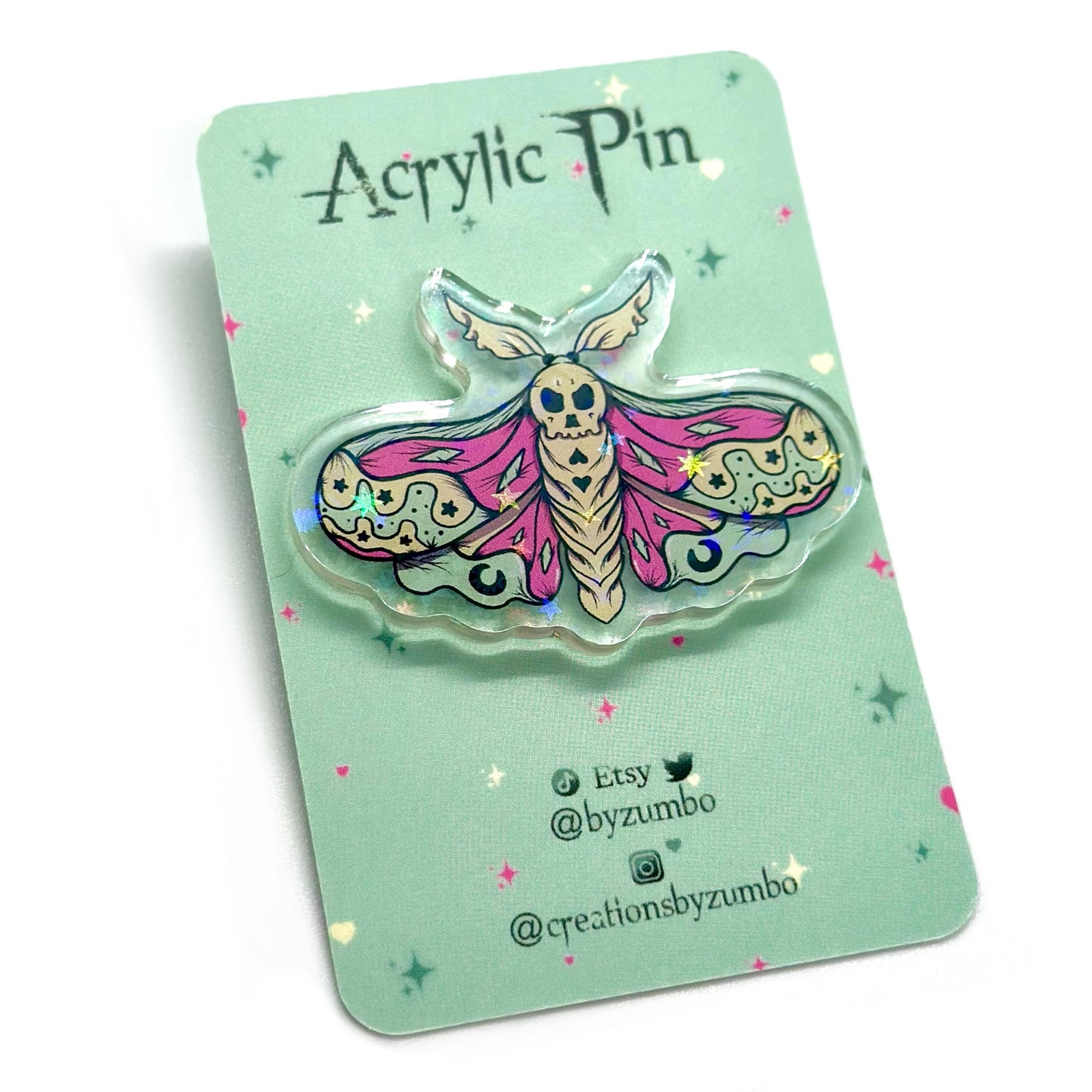 Pastel Death Moth Holographic Acrylic Pin