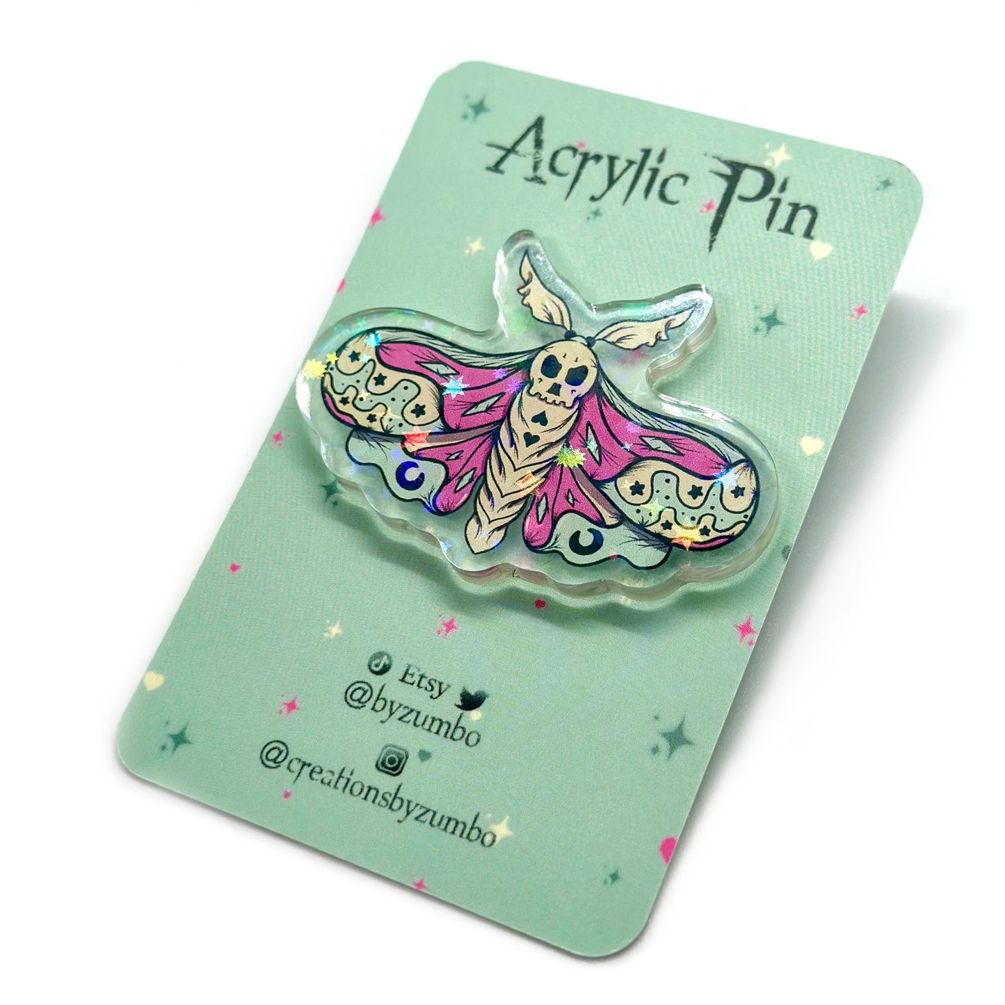 Pastel Death Moth Holographic Acrylic Pin