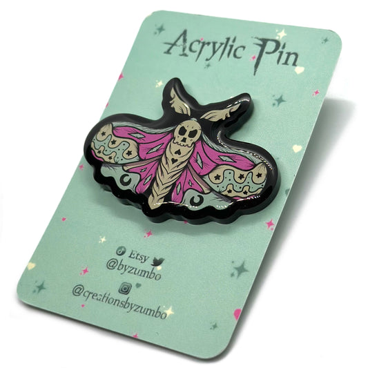 Pastel Death Moth Black Acrylic Pin