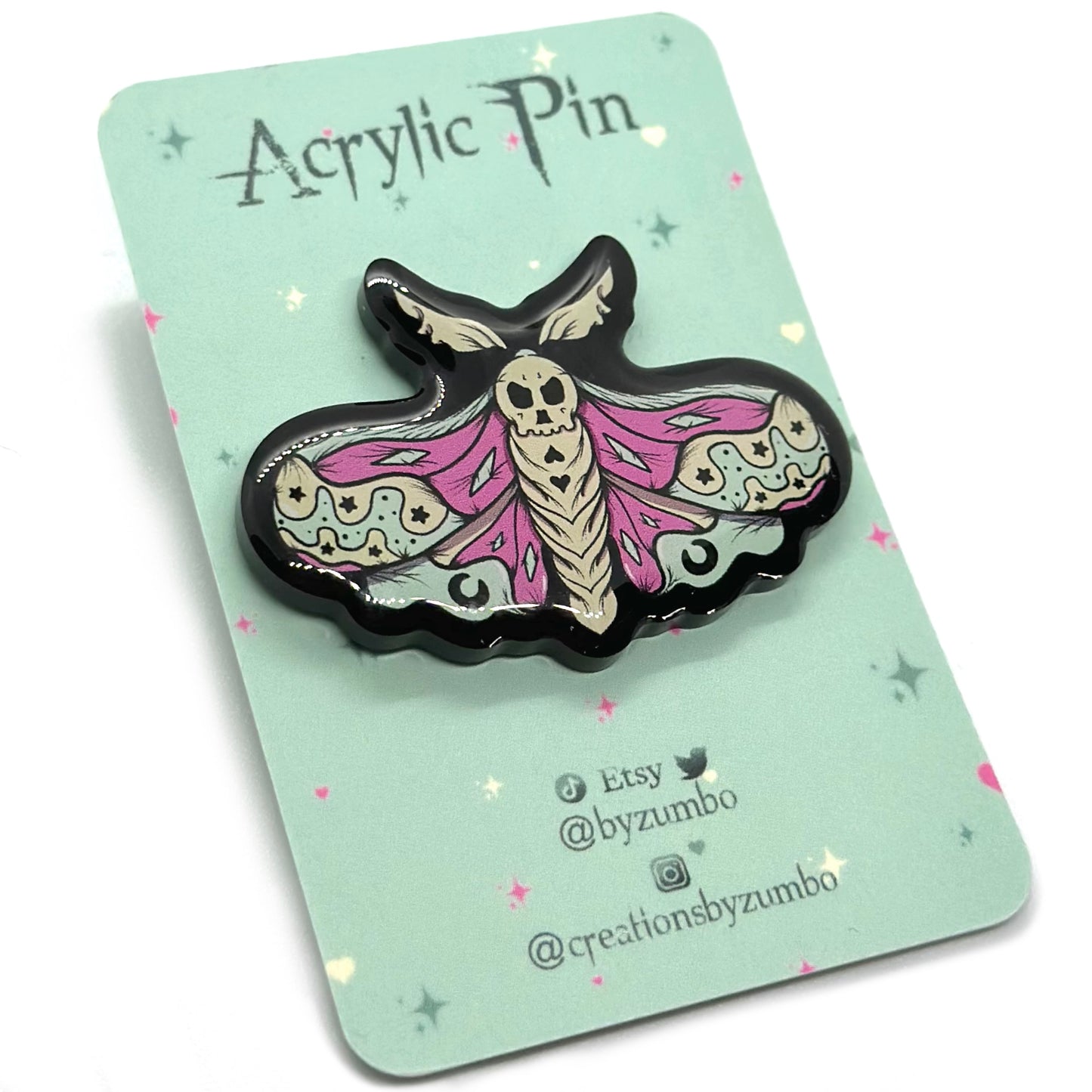 Pastel Death Moth Black Acrylic Pin