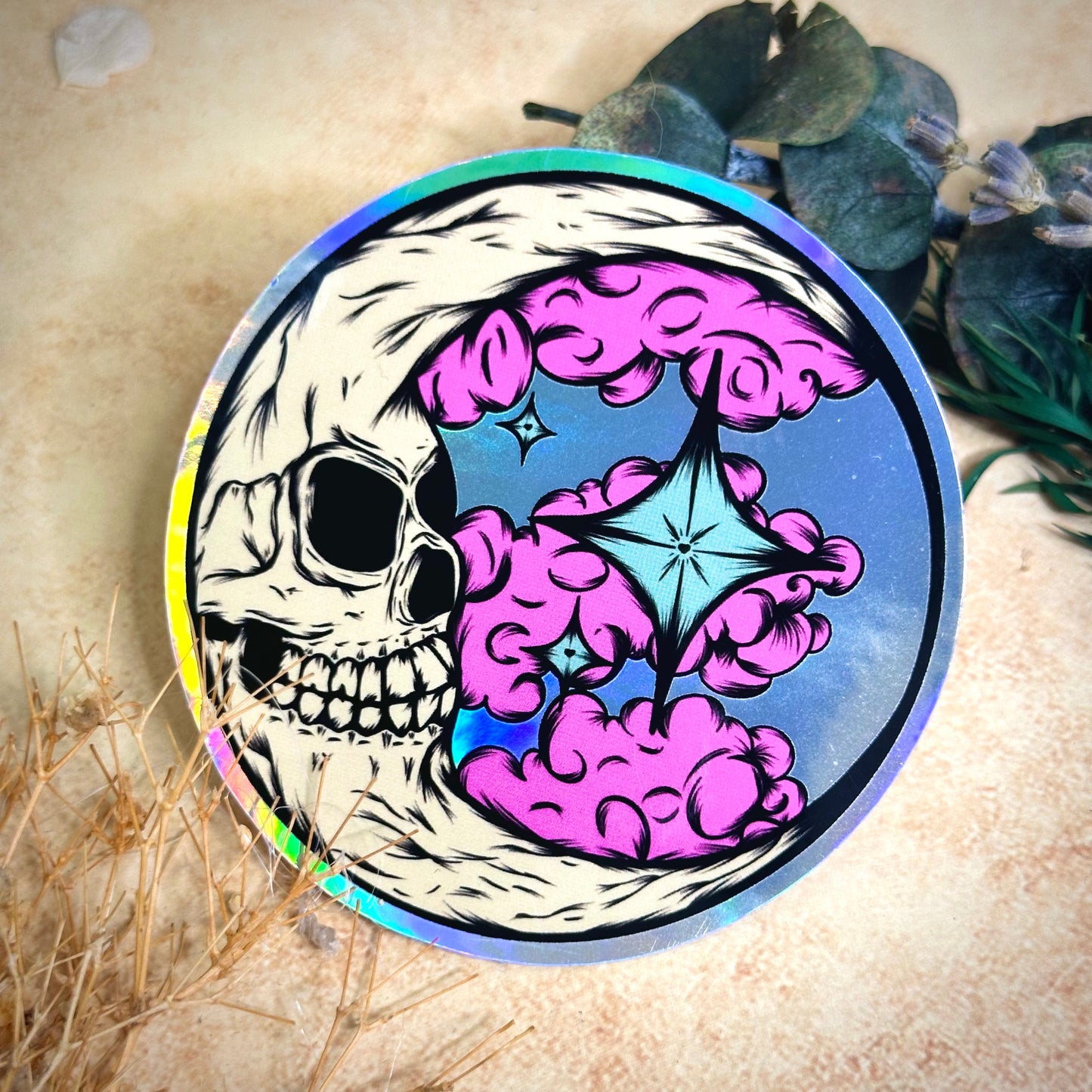 Pastel Skull Moon Waterproof Sticker