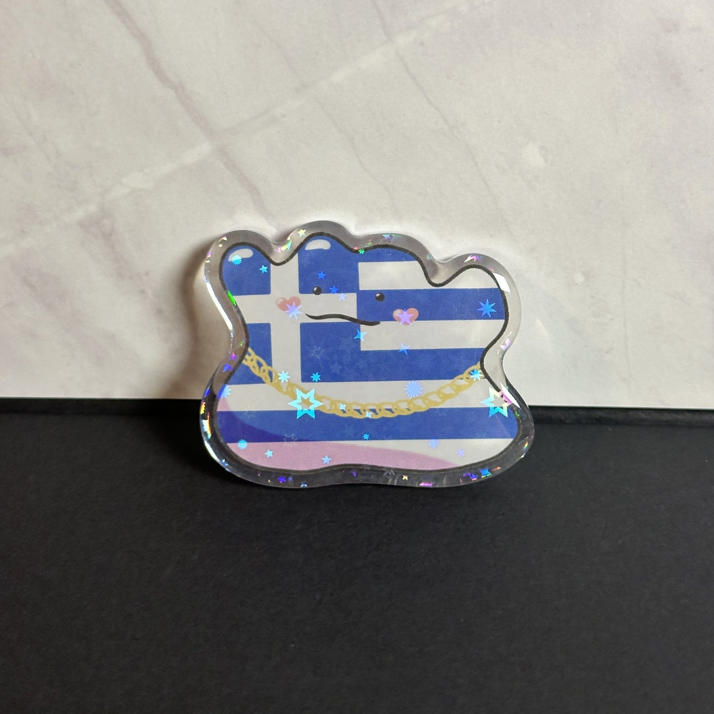 Wog Pride Holographic Acrylic Pin - Greek