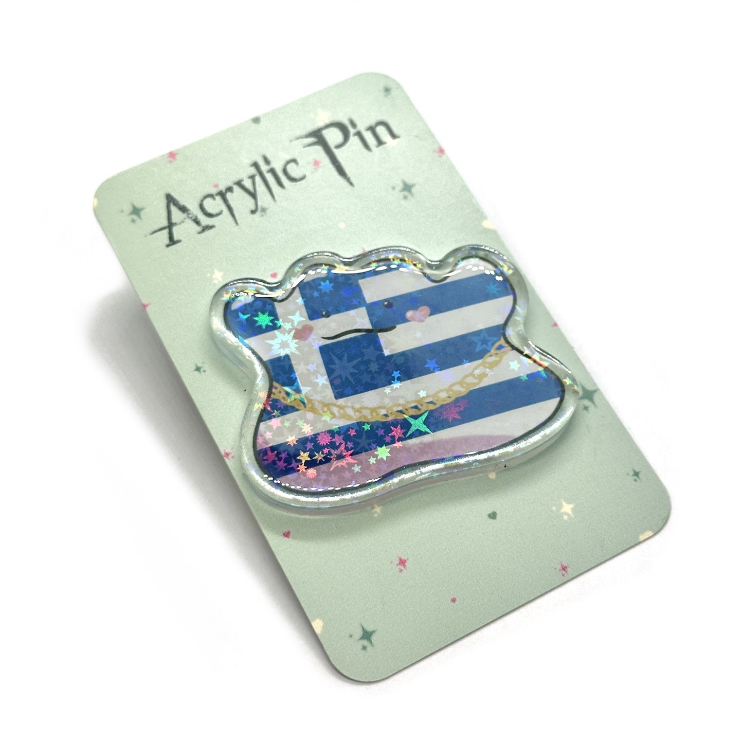 Wog Pride Holographic Acrylic Pin - Greek