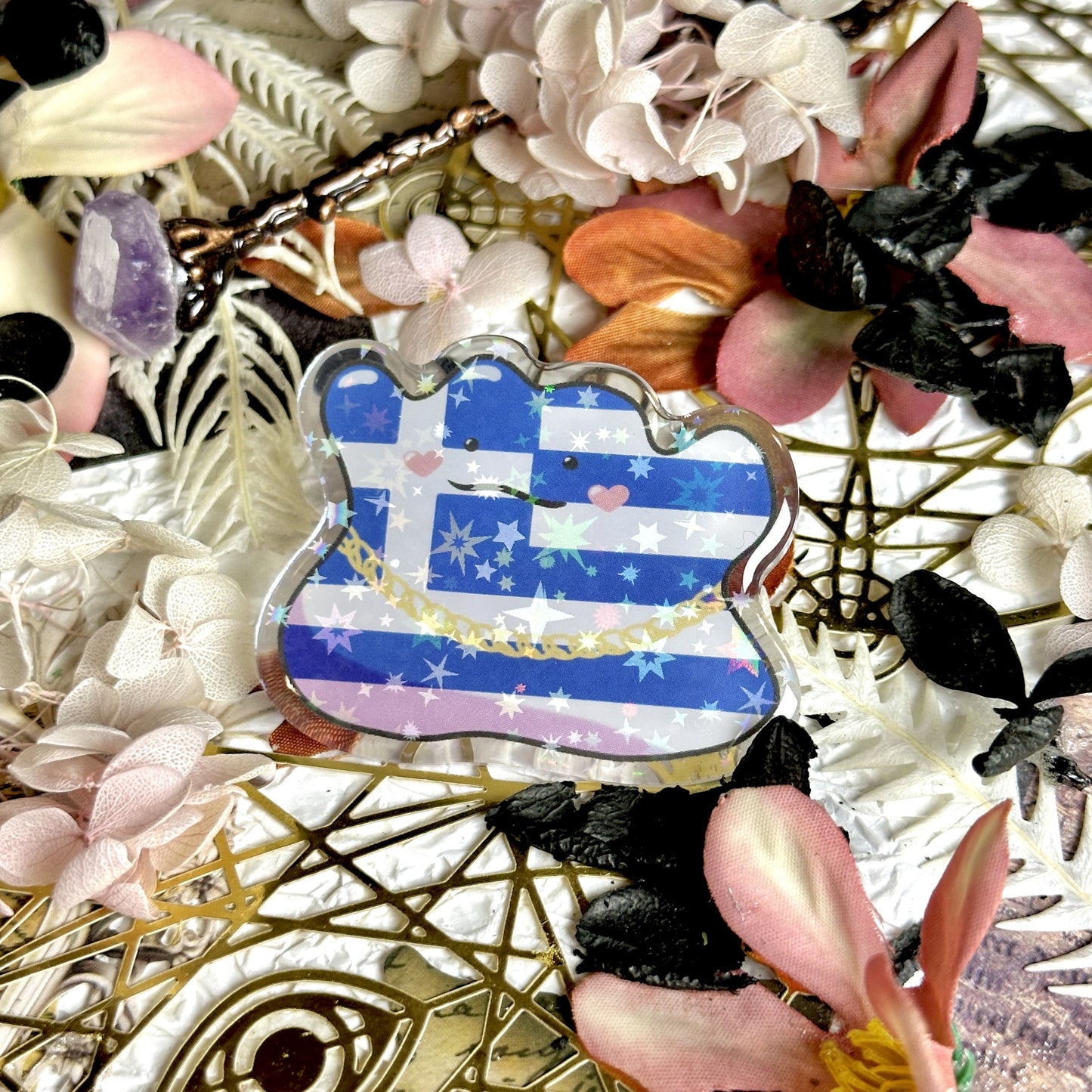 Wog Pride Holographic Acrylic Pin - Greek