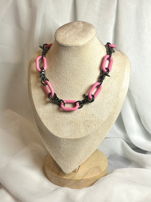 Chunky Gothic Metal Clasp Choker Necklace - Matte Pink