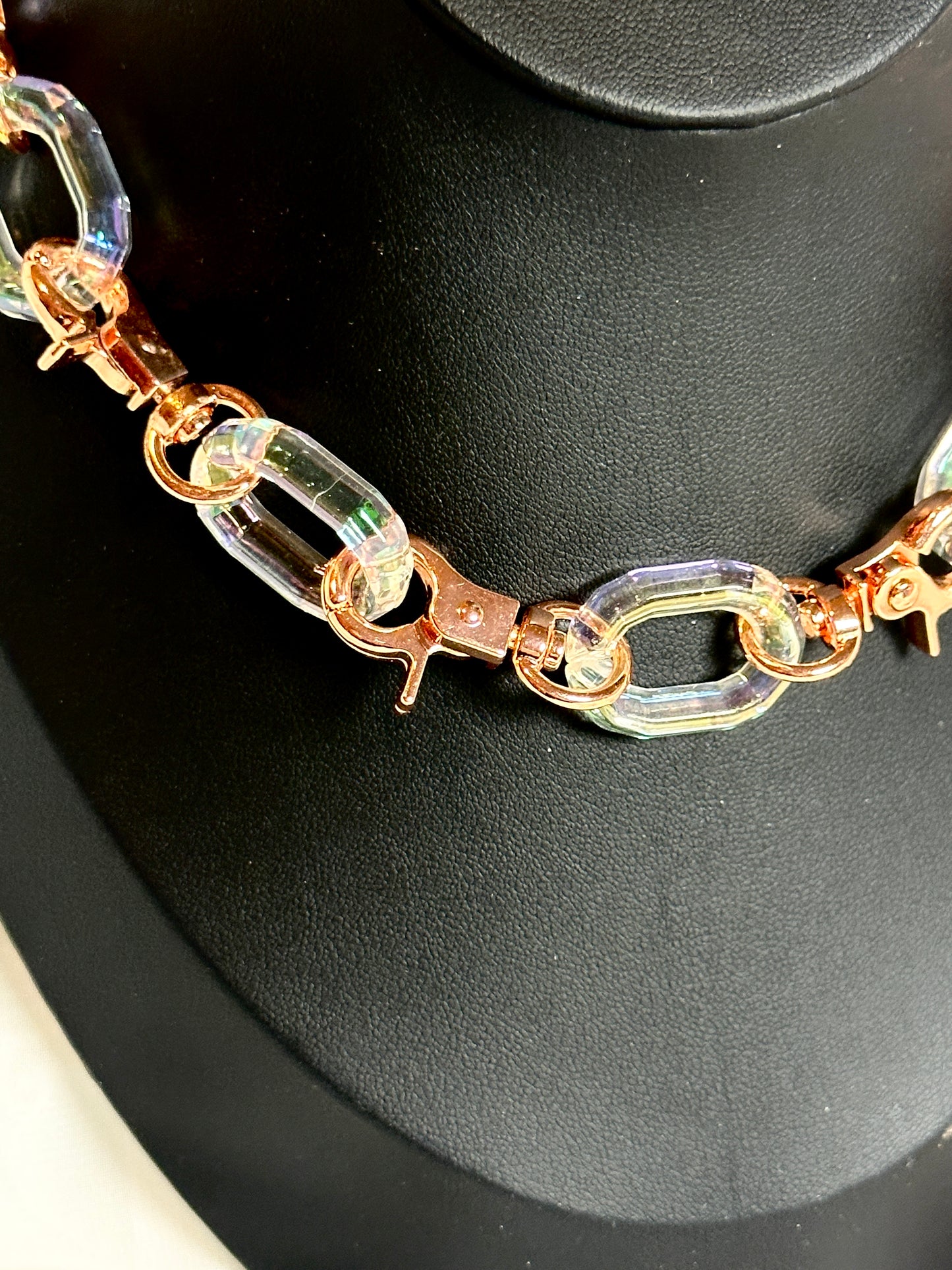 Chunky Rose Gold Gothic Metal Clasp Choker Necklace - Transparent Holographic