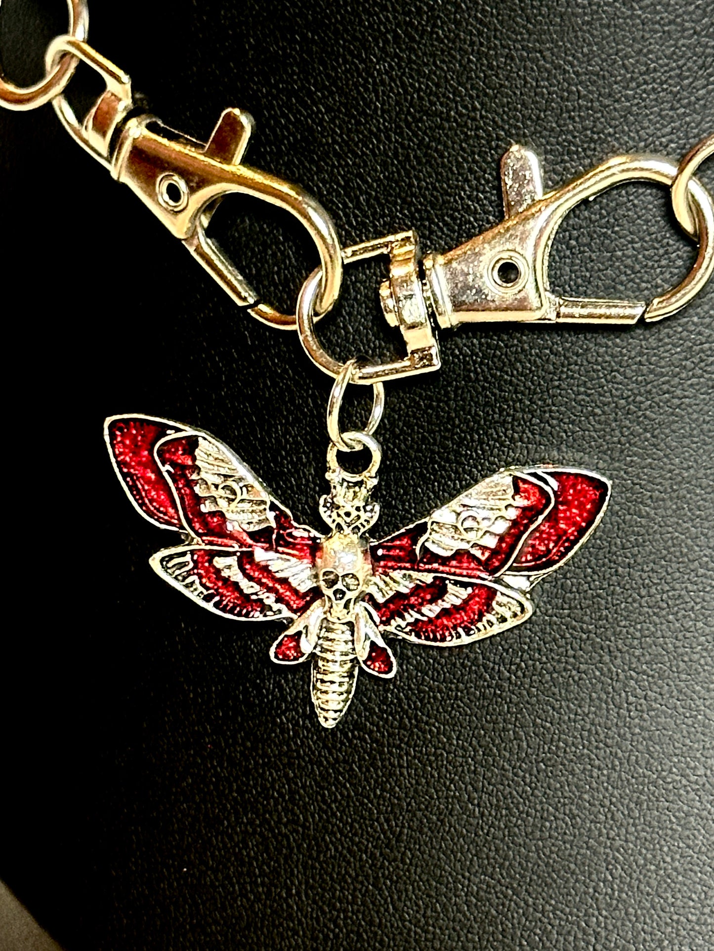 Silver Gothic Metal Clasp Choker Necklace - Death Moth