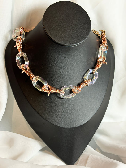 Chunky Rose Gold Gothic Metal Clasp Choker Necklace - Transparent Holographic