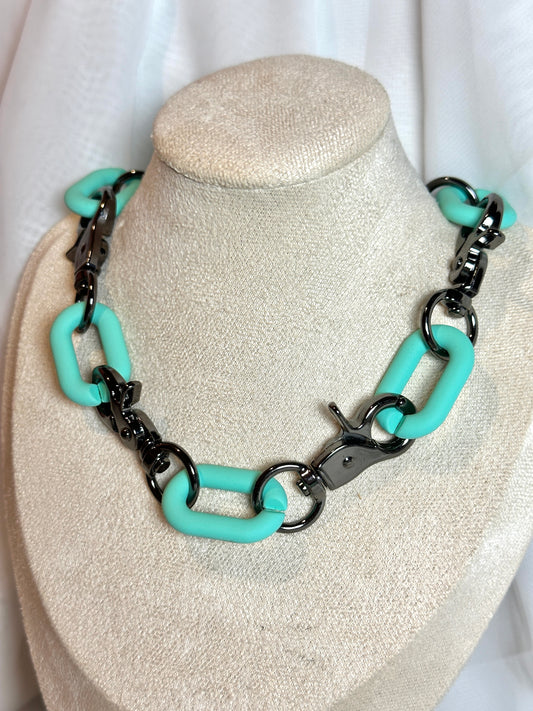 X Large Chunky Gothic Metal Clasp Choker Necklace - Matte Seafoam