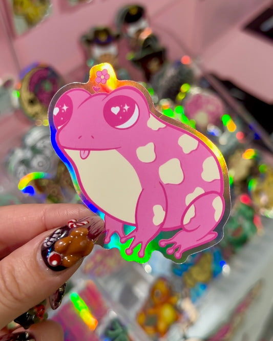 Pink Frog Waterproof Sticker