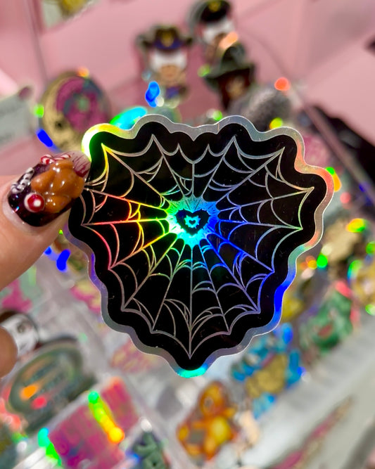 Heart Spider Web Waterproof Sticker