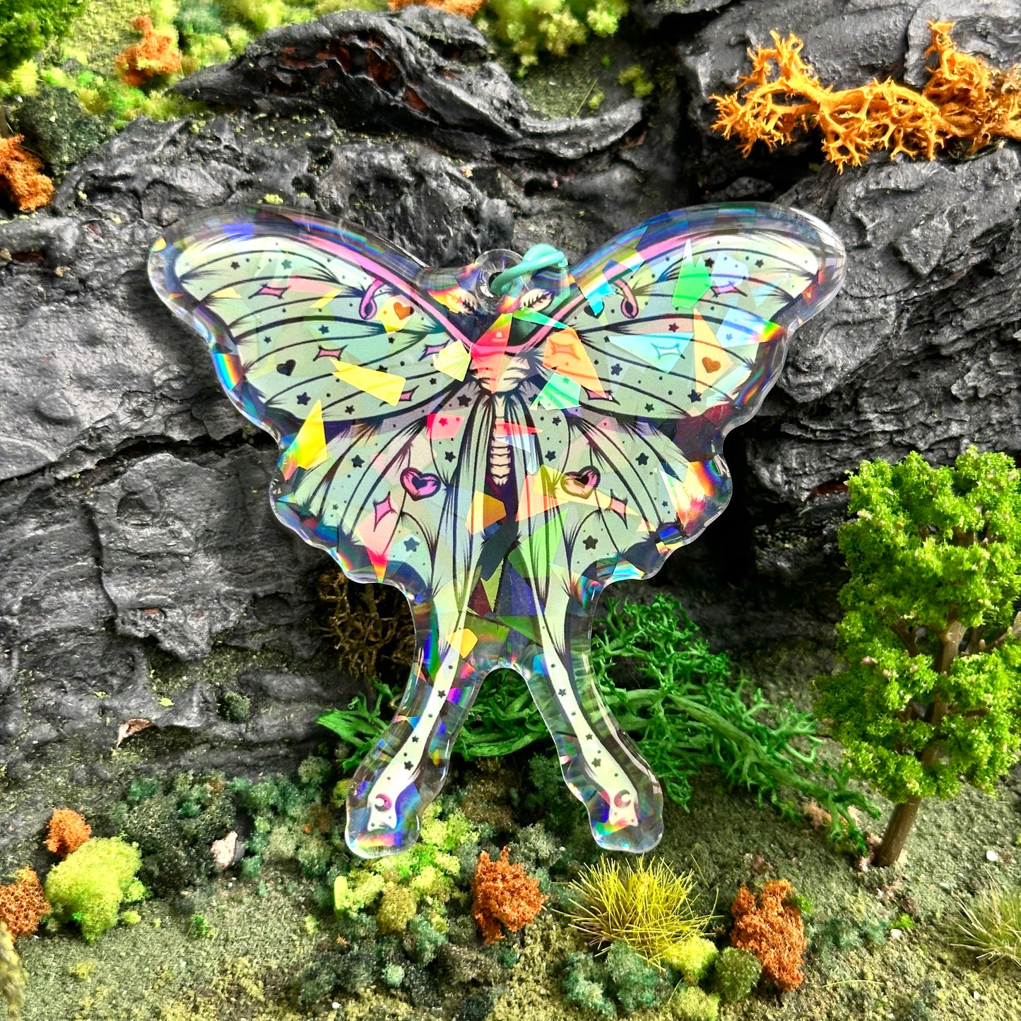 Pastel Luna Moth Holographic Keychain