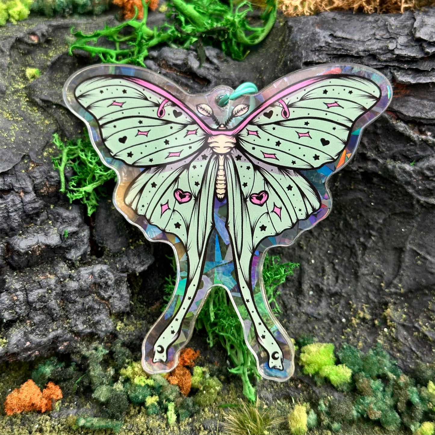 Pastel Luna Moth Holographic Keychain