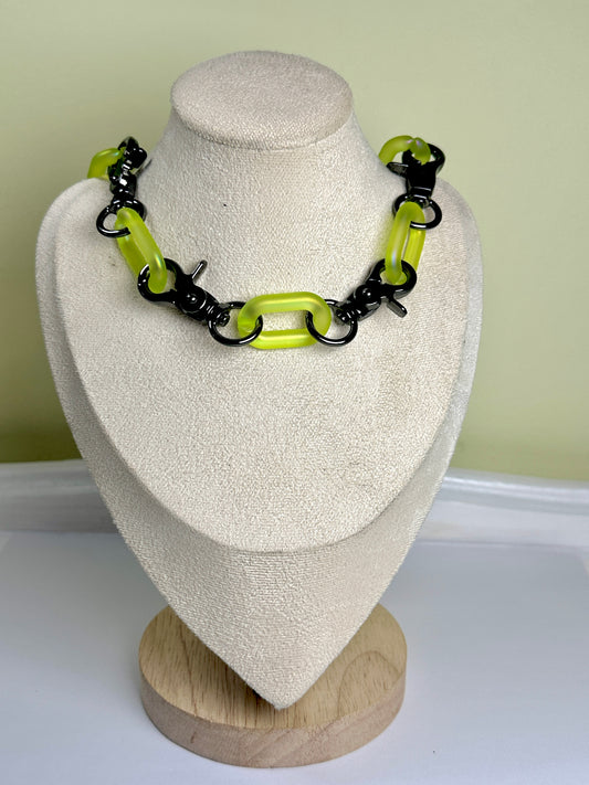 Xtra Chunky Gothic Metal Clasp Choker Necklace - Iridescent Lime